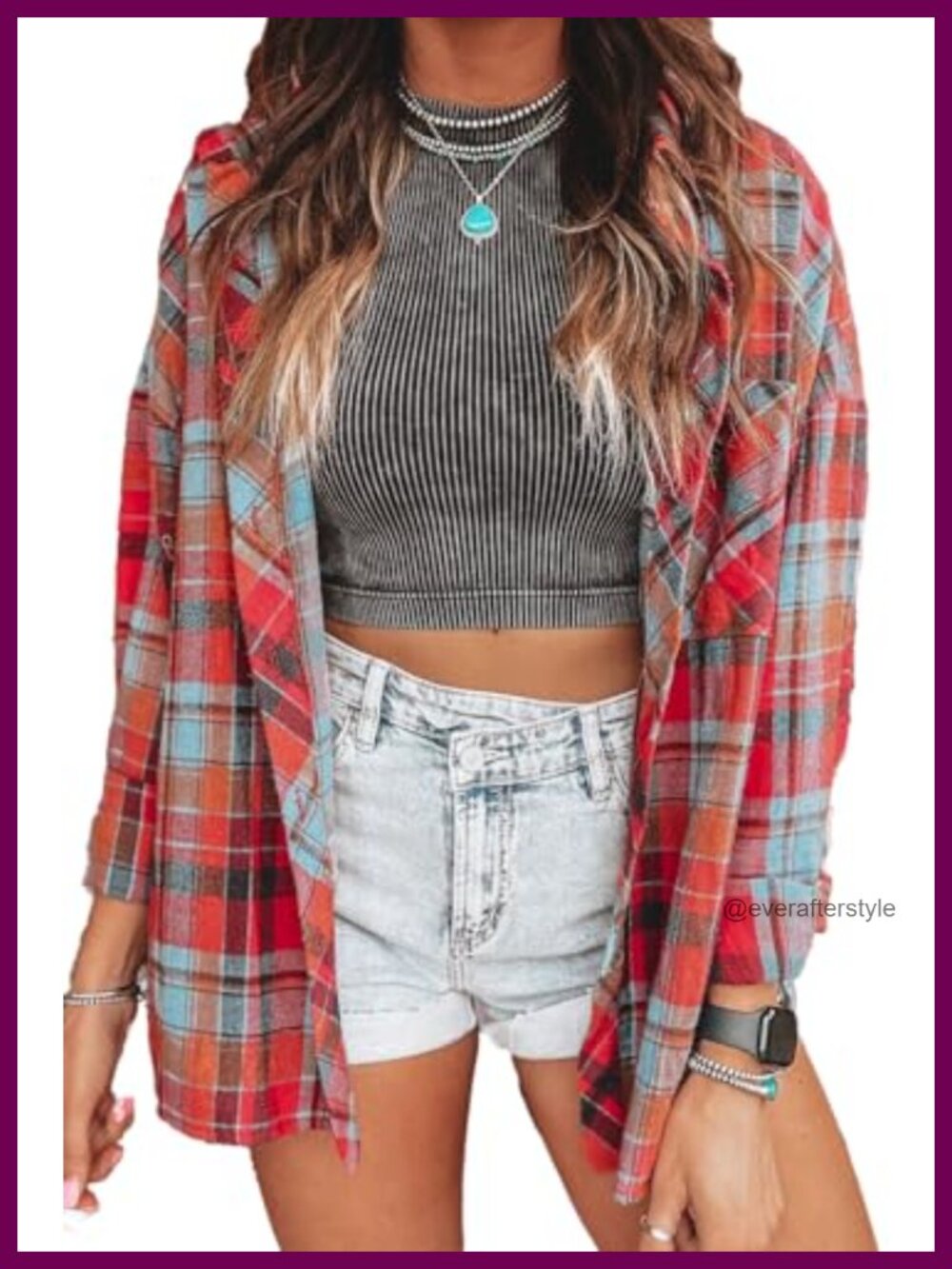 Plaid Flannel Shirt Button Down Long Sleeve Loose Fit